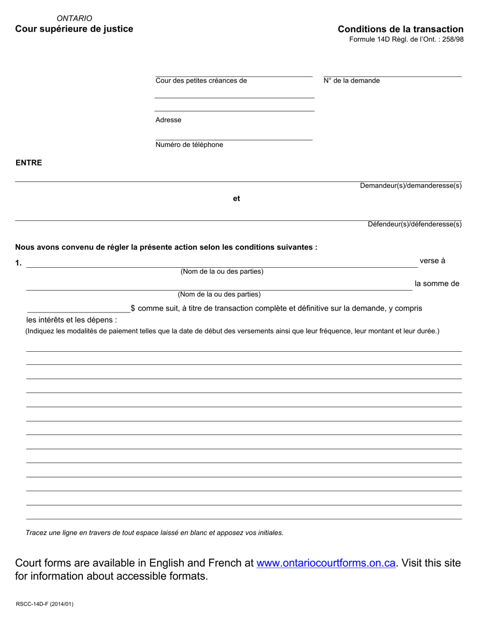 Forme 14D Conditions De La Transaction - Ontario, Canada (French), Page 1