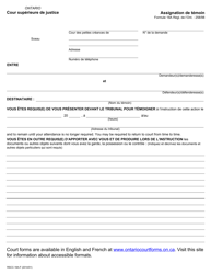 Document preview: Forme 18A Assignation De Temoin - Ontario, Canada (French)