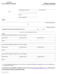 Forme 20A Certificat De Jugement - Ontario, Canada (French)