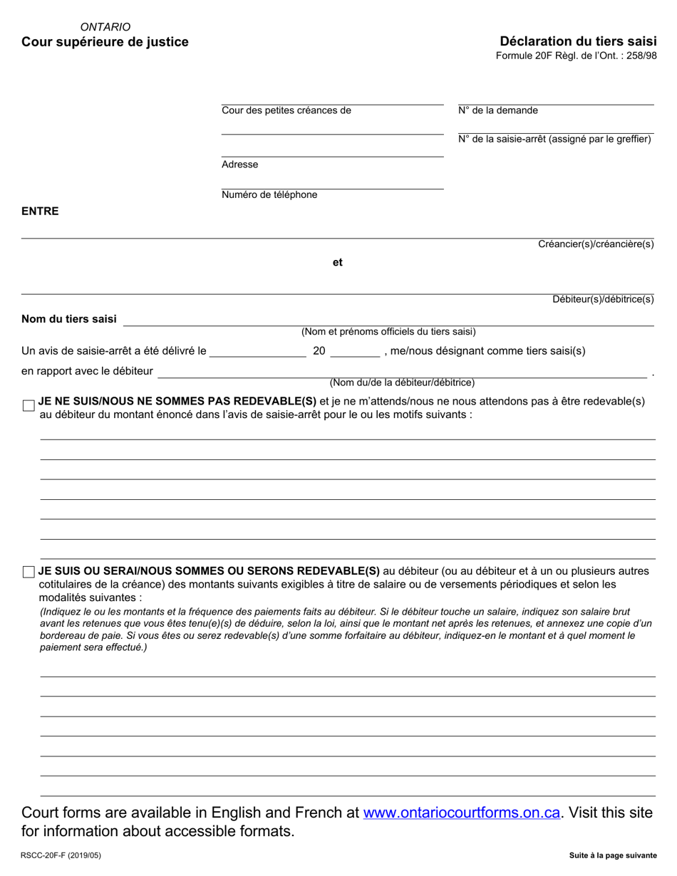 Forme 20F - Fill Out, Sign Online and Download Fillable PDF, Ontario ...