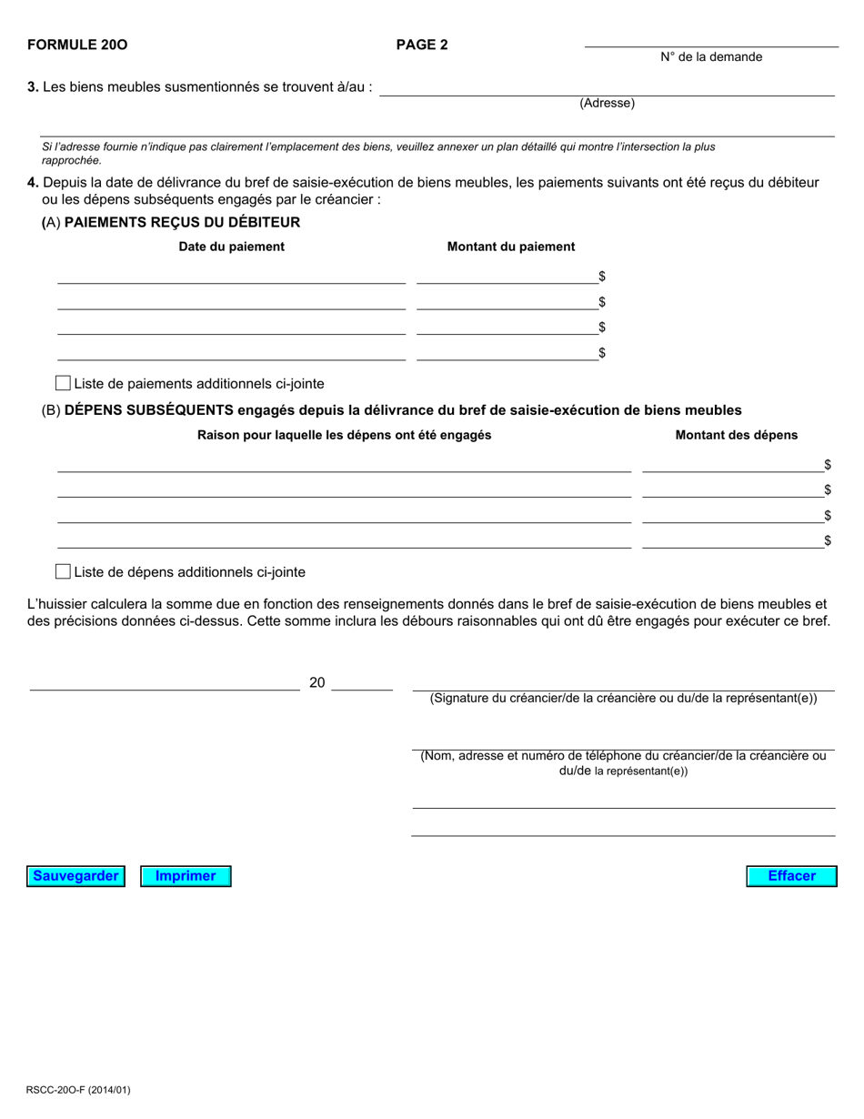 Forme 20O Ordre Dexecution Dun Bref De Saisie-Execution De Biens Meubles - Ontario, Canada (French), Page 2