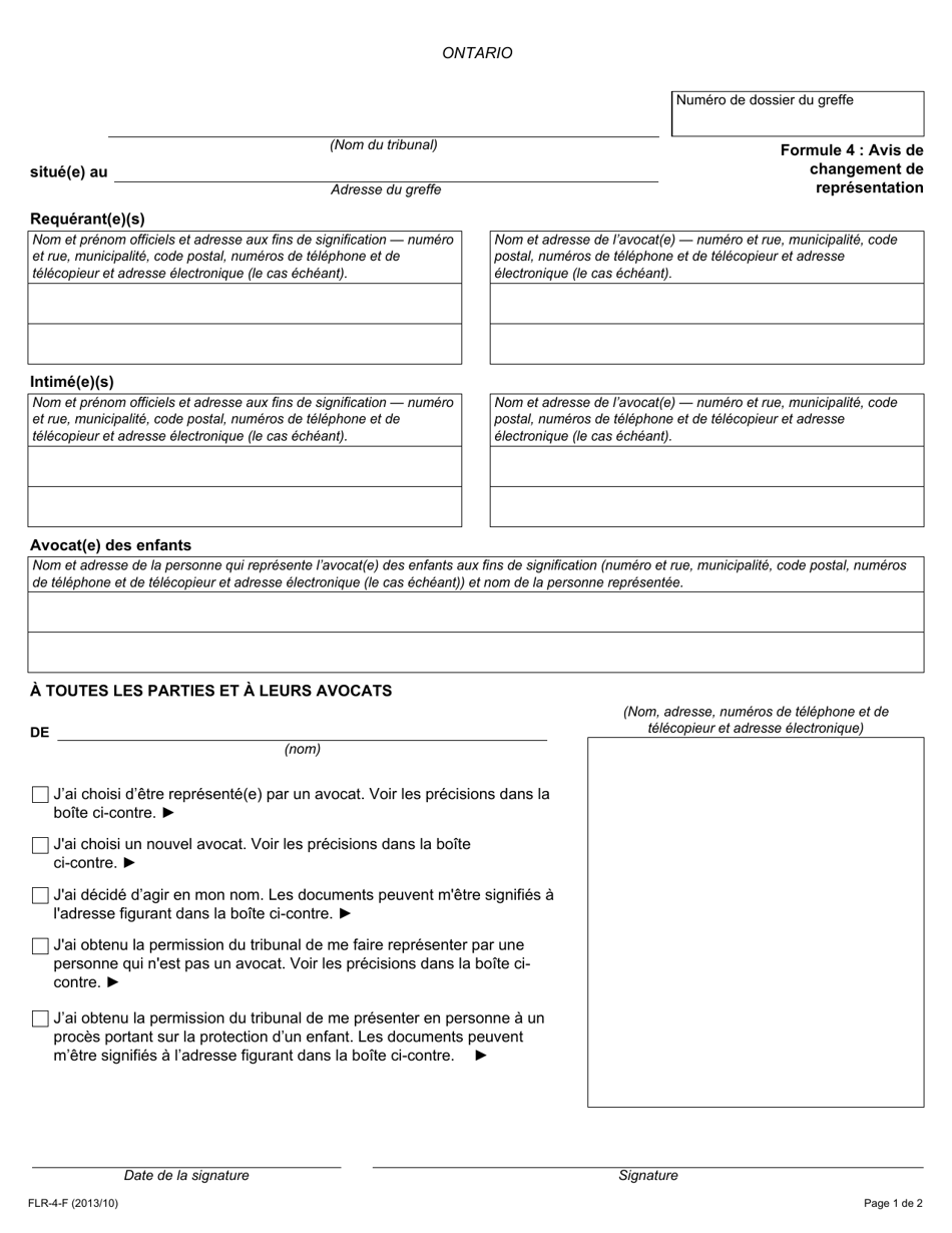 Forme 4 Avis De Changement De Representation - Ontario, Canada (French), Page 1
