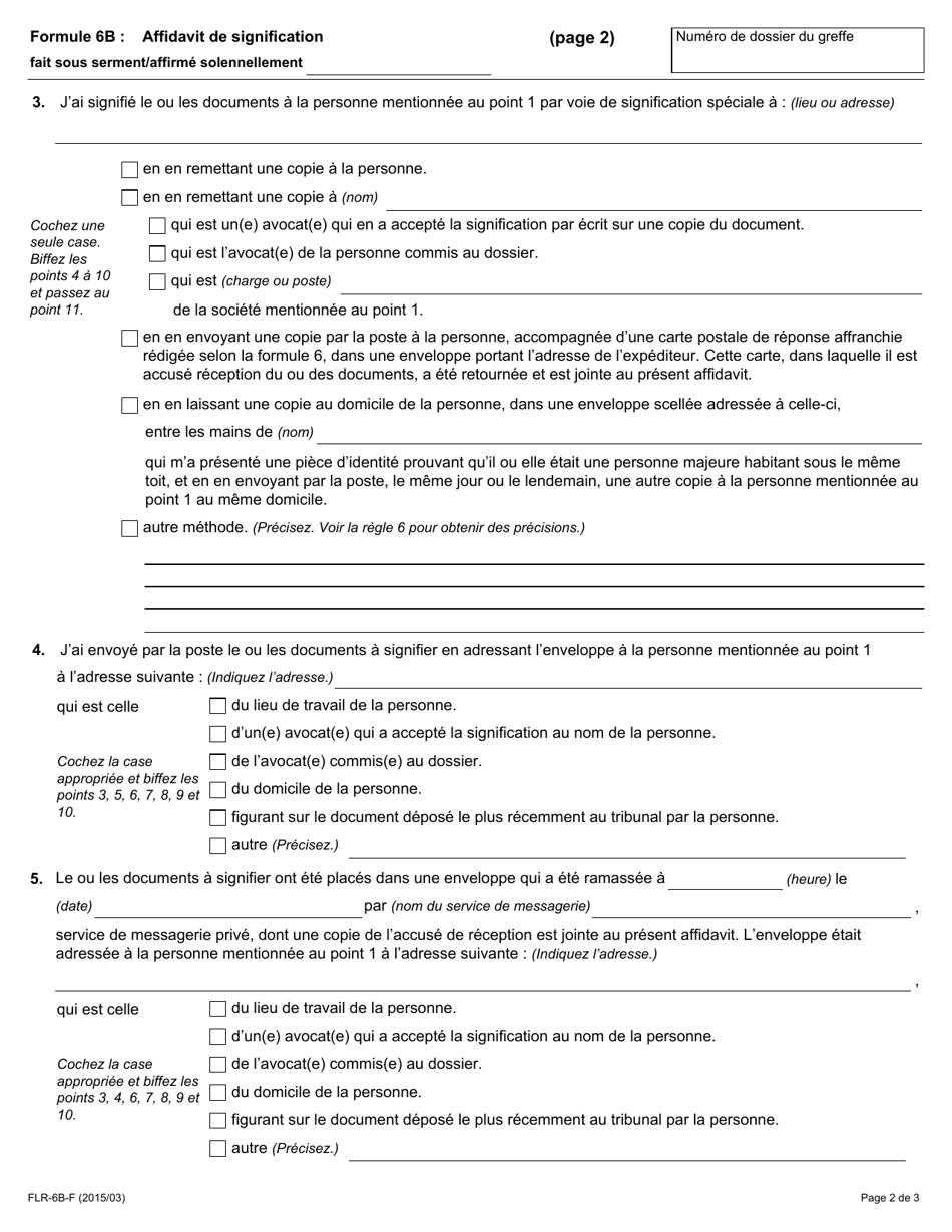 Forme 6B Affidavit De Signification Fait Sous Serment / Affirme Solennellement - Ontario, Canada (French), Page 2