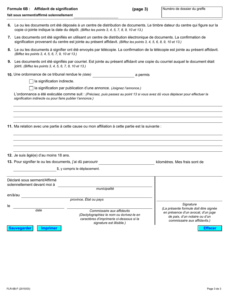 Forme 6B Affidavit De Signification Fait Sous Serment / Affirme Solennellement - Ontario, Canada (French), Page 3