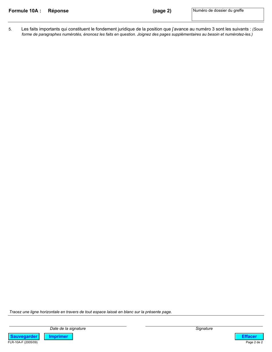 Forme 10A Reponse - Ontario, Canada (French), Page 2