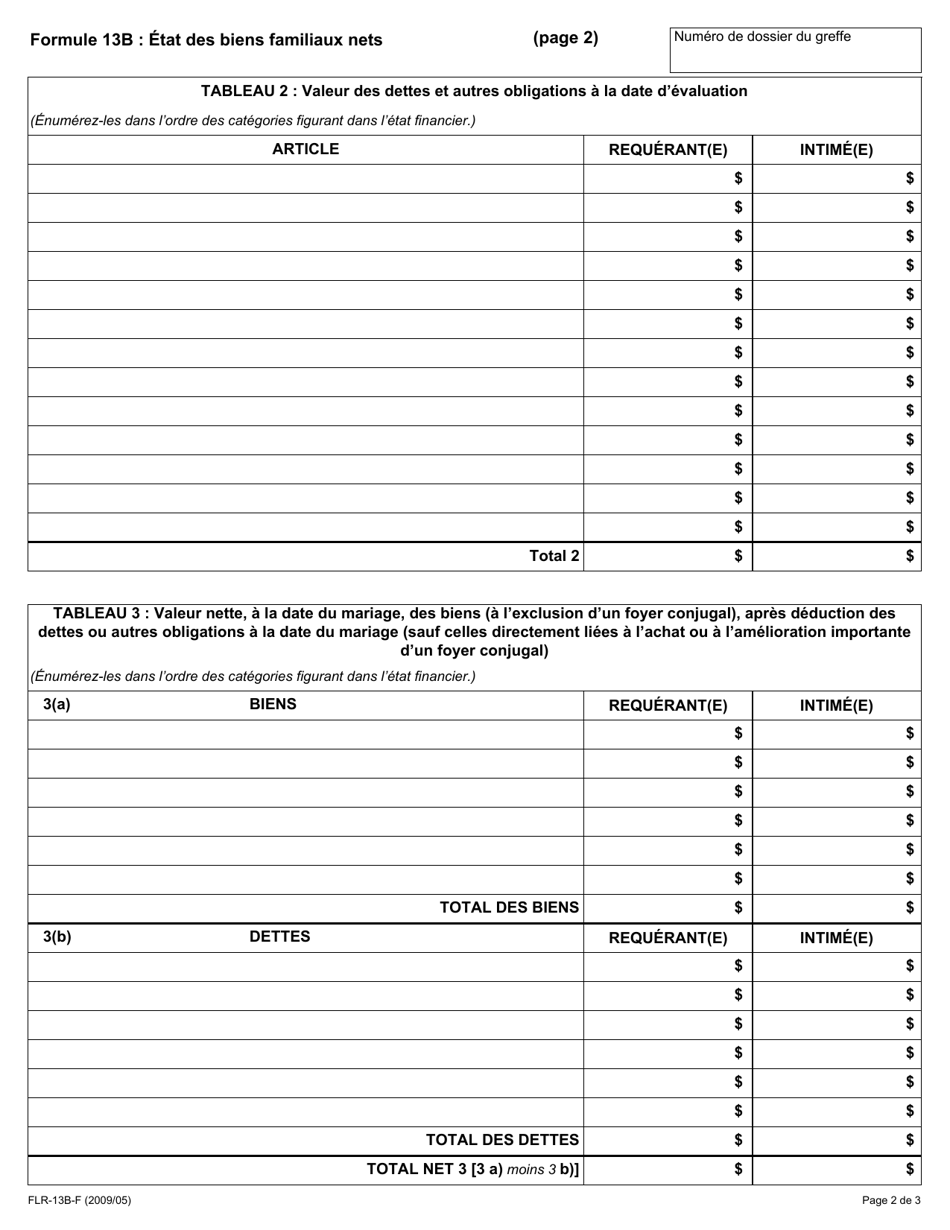 Forme 13B Etat DES Biens Familiaux Nets - Ontario, Canada (French), Page 2