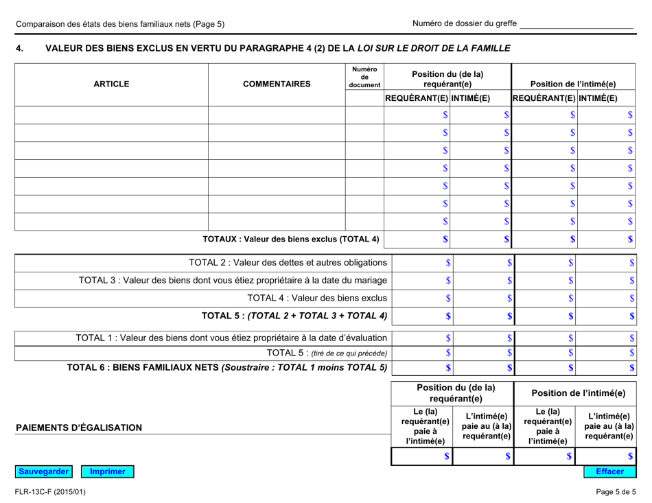 Forme 13C Comparaison DES Etats DES Biens Familiaux Nets - Ontario, Canada (French), Page 5