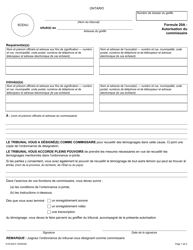 Document preview: Forme 20A Autorisation Du Commissaire - Ontario, Canada (French)