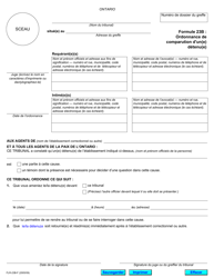 Document preview: Forme 23B Ordonnance De Comparution D'un(E) Detenu(E) - Ontario, Canada (French)