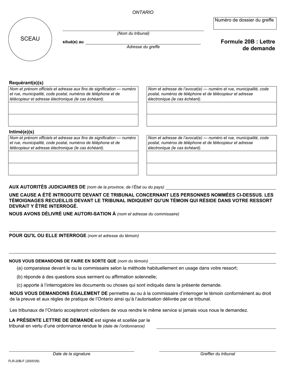 Forme 20B Lettre De Demande - Ontario, Canada (French), Page 1