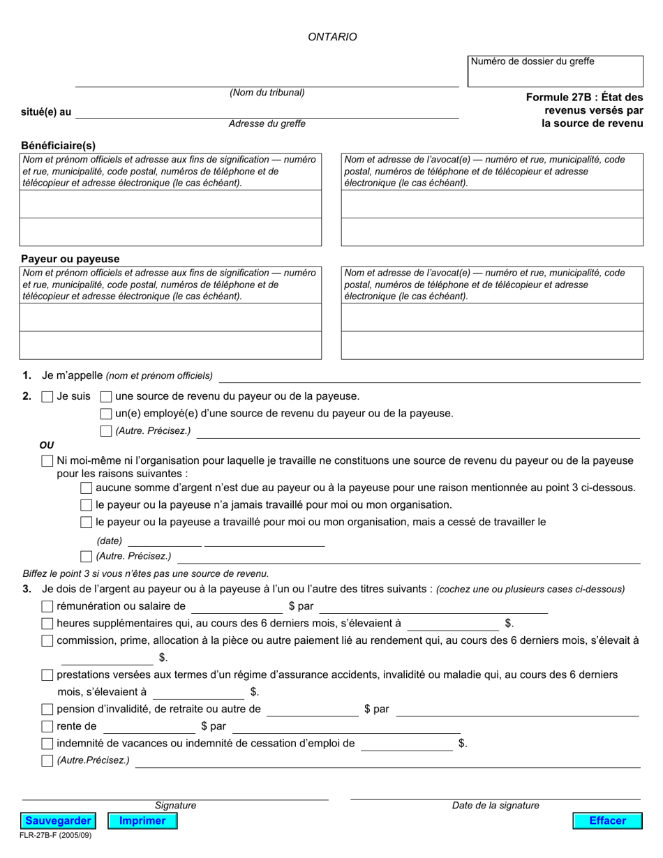 Forme 27B Etat DES Revenus Verses Par La Source De Revenu - Ontario, Canada (French), Page 1