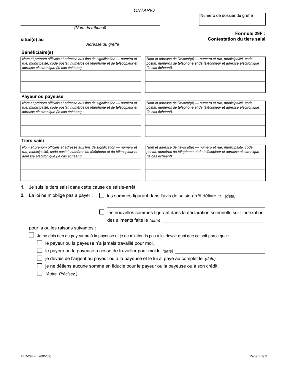 Forme 29F Contestation Du Tiers Saisi - Ontario, Canada (French), Page 1
