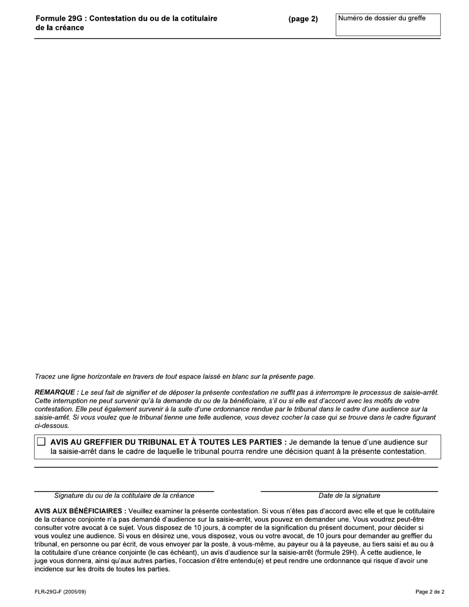 Forme 29G Contestation Du Ou De La Cotitulaire De La Creance - Ontario, Canada (French), Page 2