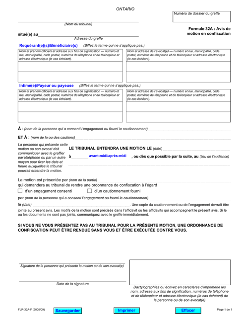 Forme 32A Avis De Motion En Confiscation - Ontario, Canada (French)