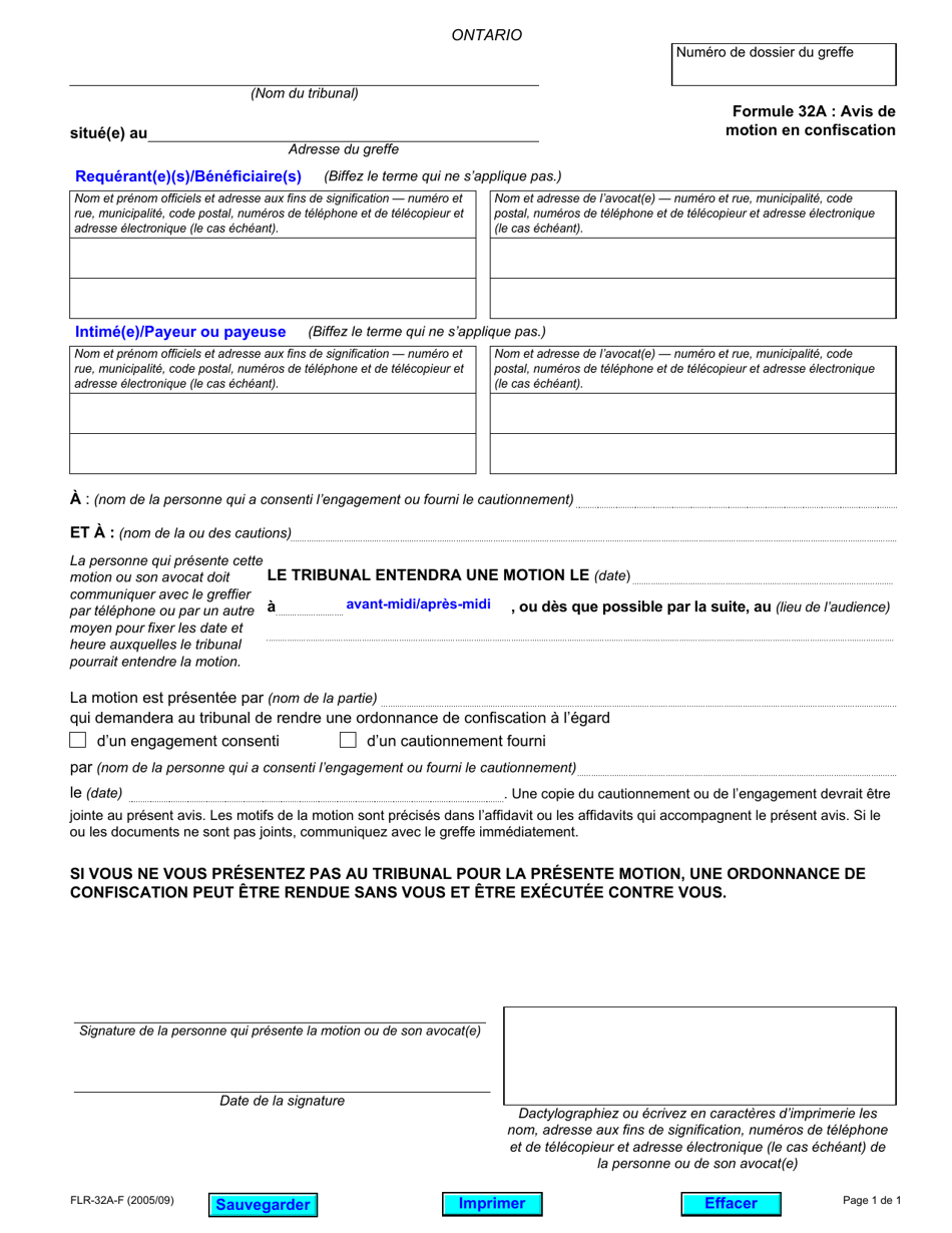 Forme 32A Avis De Motion En Confiscation - Ontario, Canada (French), Page 1