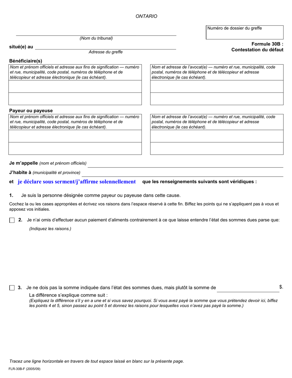 Forme 30B Contestation Du Defaut - Ontario, Canada (French), Page 1
