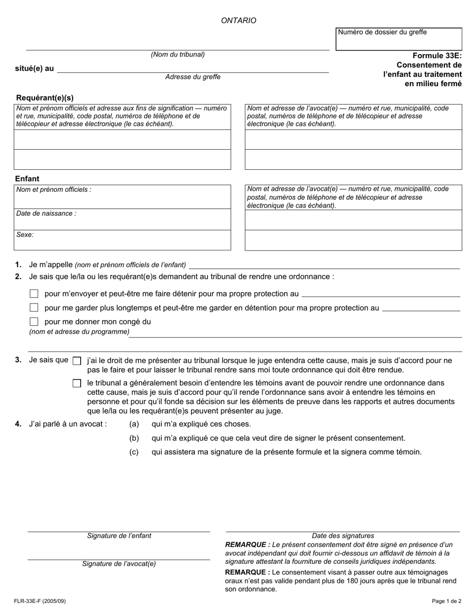 Forme 33E Consentement De Lenfant Au Traitement En Milieu Ferme - Ontario, Canada (French), Page 1