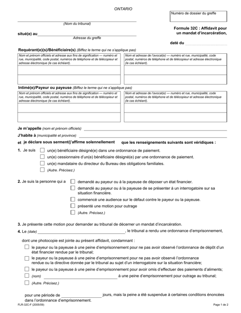 Forme 32C Affidavit Pour Un Mandat D'incarceration - Ontario, Canada (French)