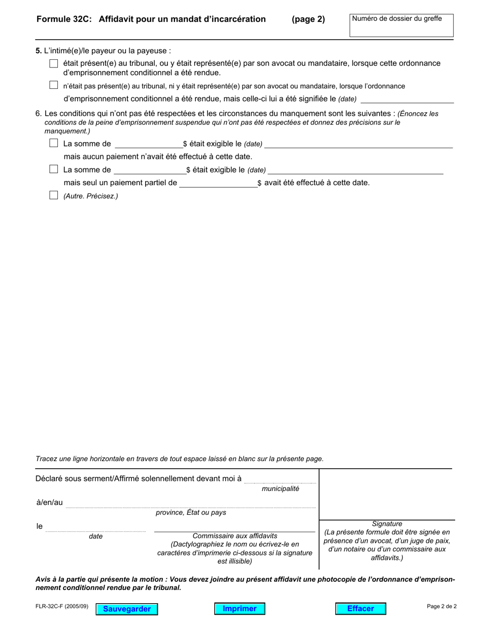 Forme 32C Affidavit Pour Un Mandat Dincarceration - Ontario, Canada (French), Page 2