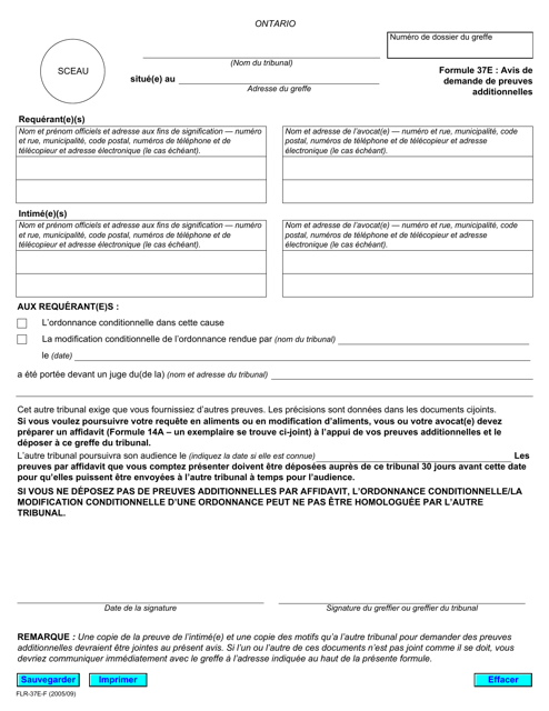 Forme 37E Avis De Demande De Preuves Additionnelles - Ontario, Canada (French)
