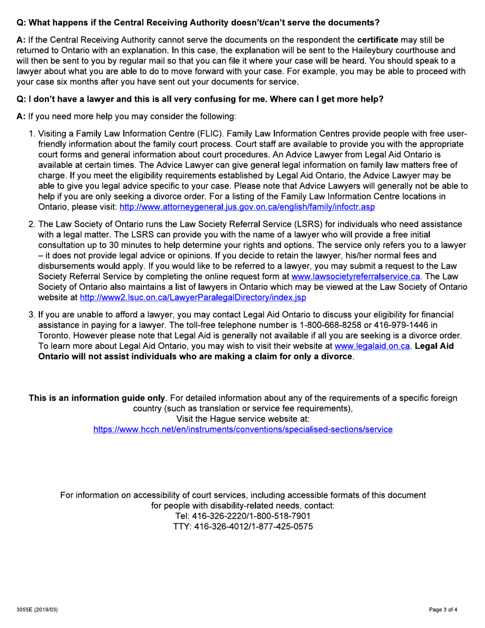 Form 3055E Service of Documents Outside of Canada - Ontario, Canada, Page 3