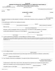 Document preview: Forme 20 Demande De Revision De L'inadmissibilite a La Liberation Conditionnelle - Ontario, Canada (French)