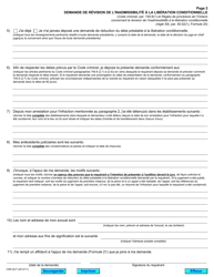 Forme 20 Demande De Revision De L&#039;inadmissibilite a La Liberation Conditionnelle - Ontario, Canada (French), Page 2