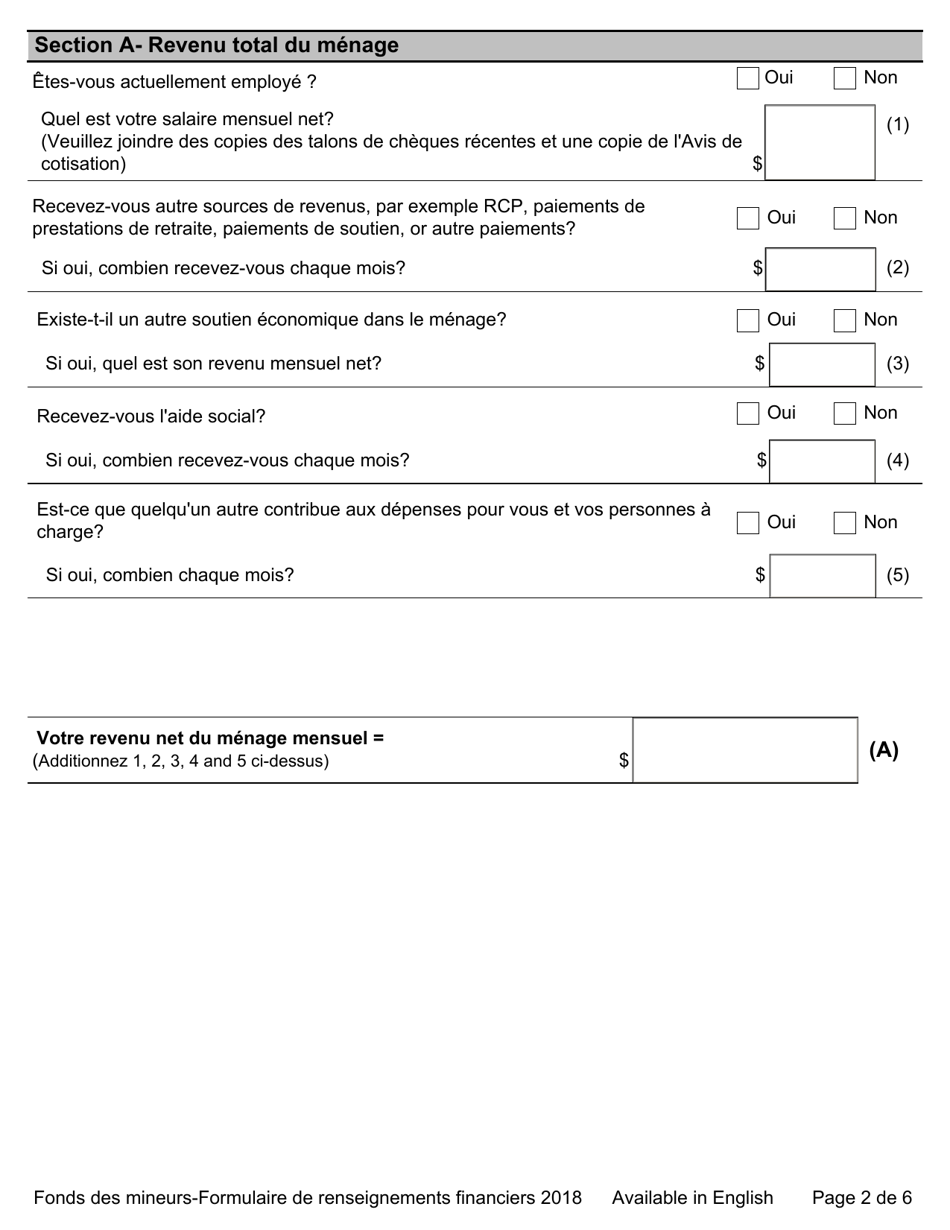 Fonds De Mineurs - Formulaire De Renseignements Financiers - Ontario, Canada (French), Page 2
