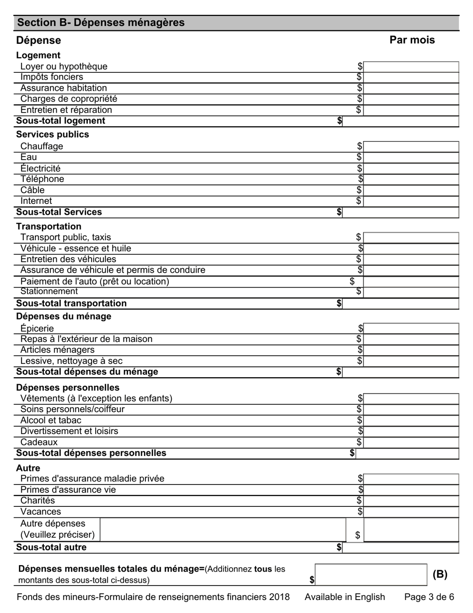 Fonds De Mineurs - Formulaire De Renseignements Financiers - Ontario, Canada (French), Page 3