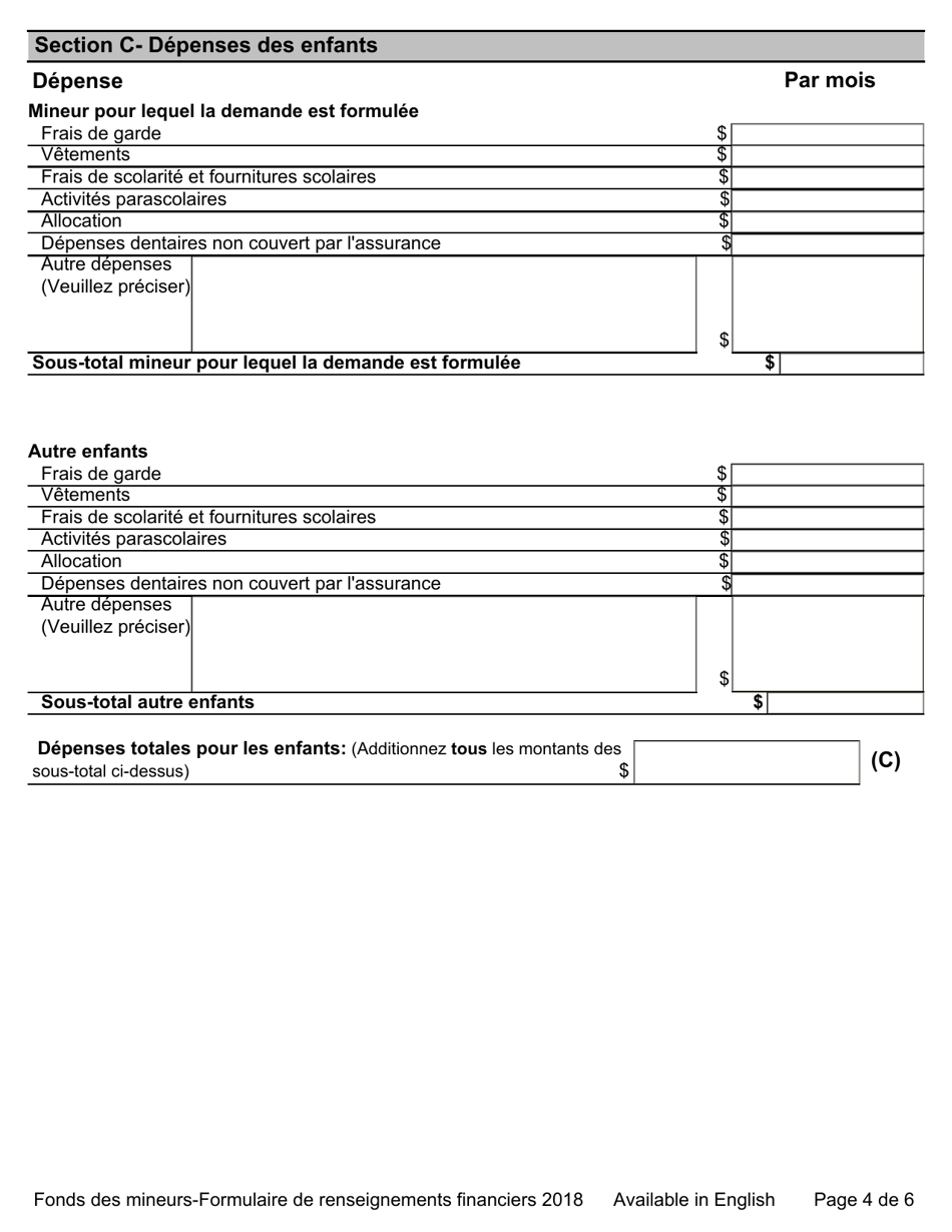 Fonds De Mineurs - Formulaire De Renseignements Financiers - Ontario, Canada (French), Page 4
