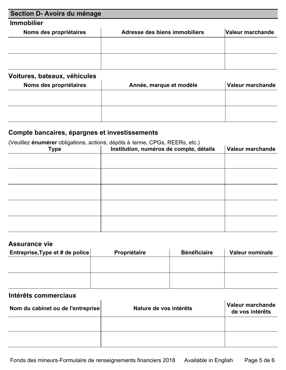 Fonds De Mineurs - Formulaire De Renseignements Financiers - Ontario, Canada (French), Page 5