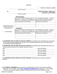 Document preview: Page D'inscription - Rapport Sur Le Point De Vue De L'enfant - Ontario, Canada (French)