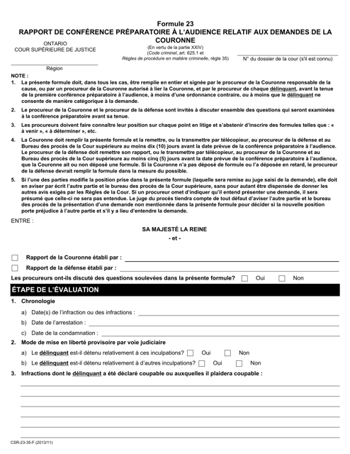 Forme 23 Rapport De Conference Preparatoire a L'audience Relatif Aux Demandes De La Couronne - Ontario, Canada (French)