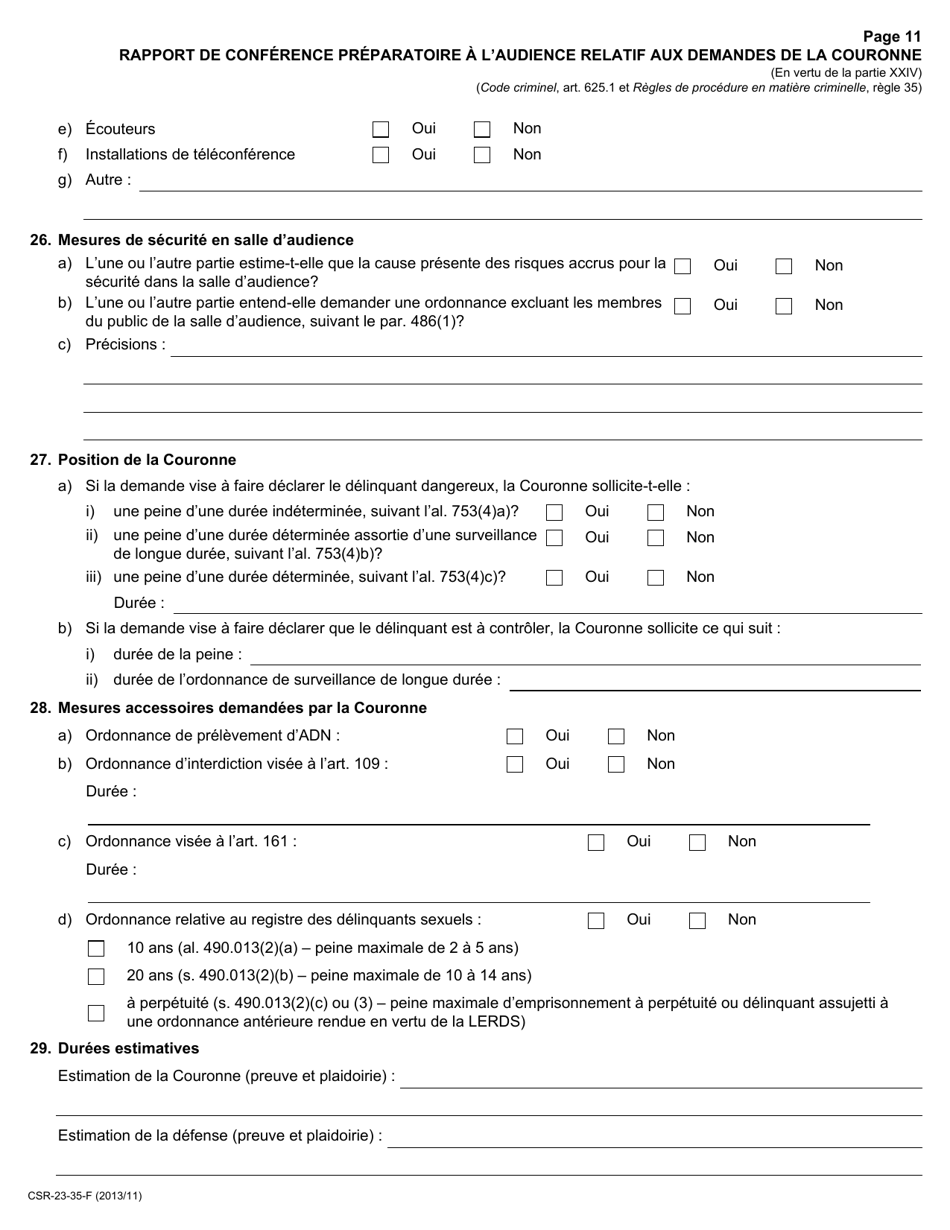 Forme 23 Rapport De Conference Preparatoire a Laudience Relatif Aux Demandes De La Couronne - Ontario, Canada (French), Page 11