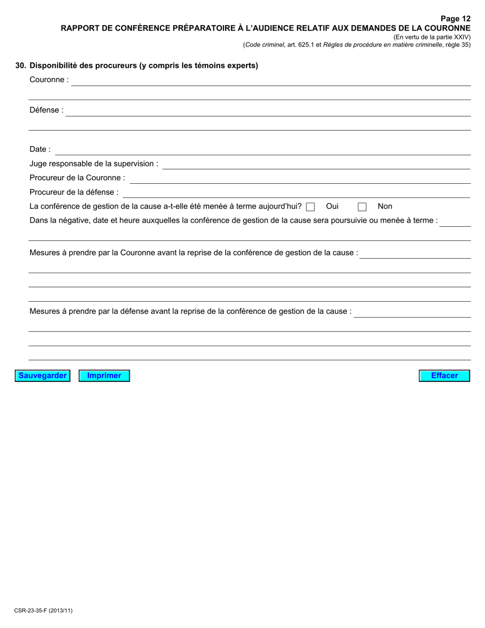 Forme 23 Rapport De Conference Preparatoire a Laudience Relatif Aux Demandes De La Couronne - Ontario, Canada (French), Page 12
