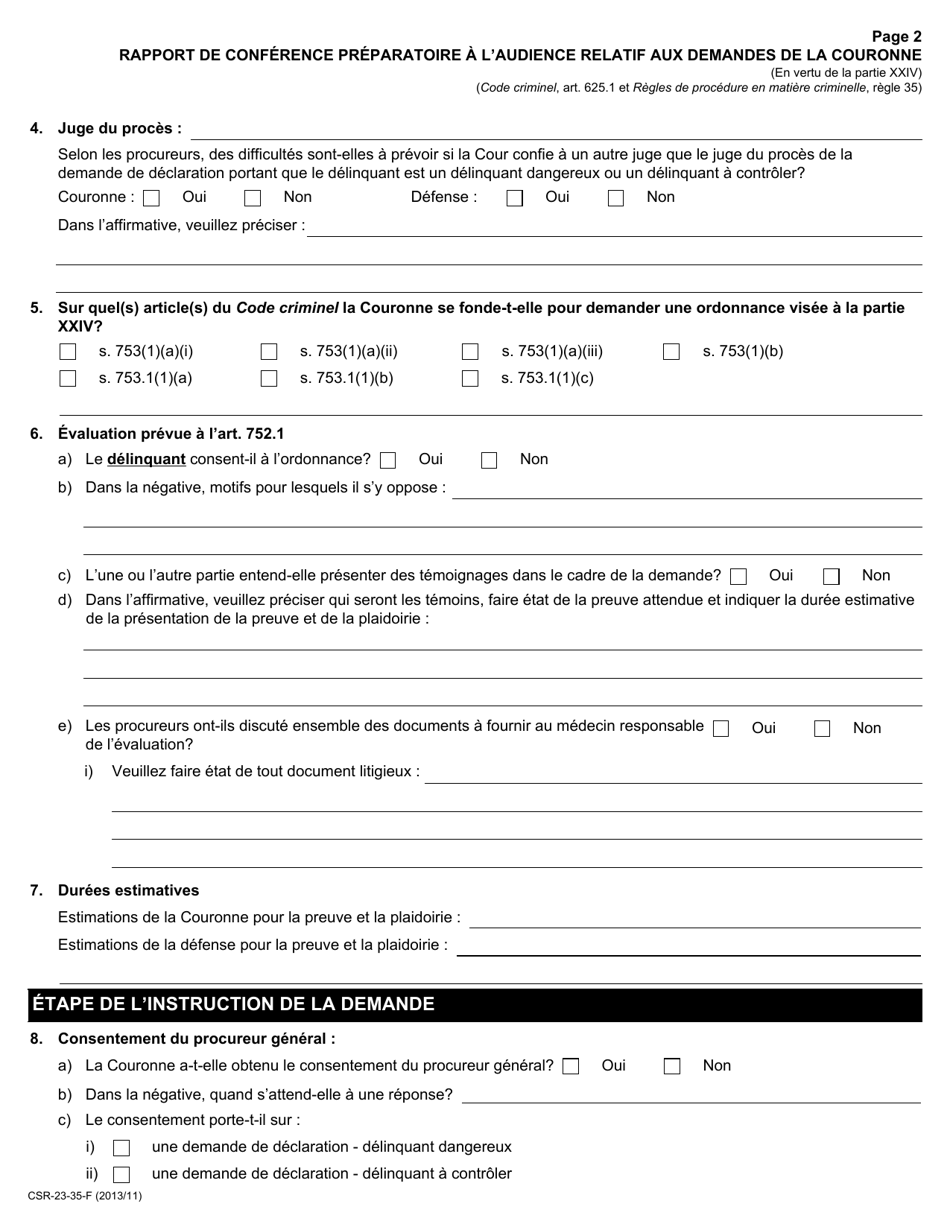 Forme 23 Rapport De Conference Preparatoire a Laudience Relatif Aux Demandes De La Couronne - Ontario, Canada (French), Page 2
