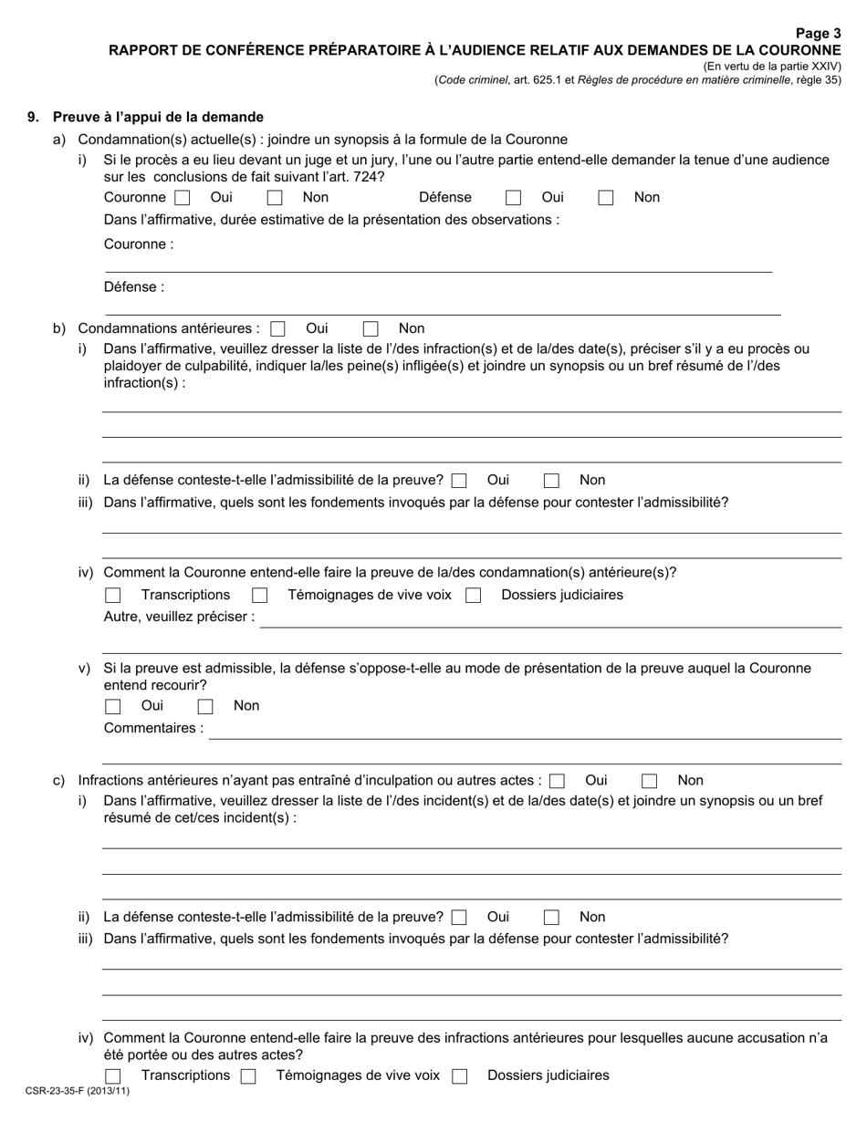 Forme 23 Rapport De Conference Preparatoire a Laudience Relatif Aux Demandes De La Couronne - Ontario, Canada (French), Page 3