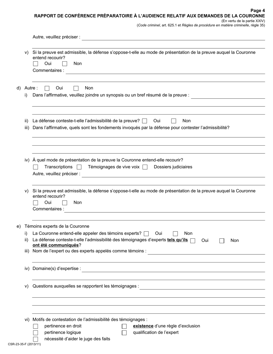 Forme 23 Rapport De Conference Preparatoire a Laudience Relatif Aux Demandes De La Couronne - Ontario, Canada (French), Page 4