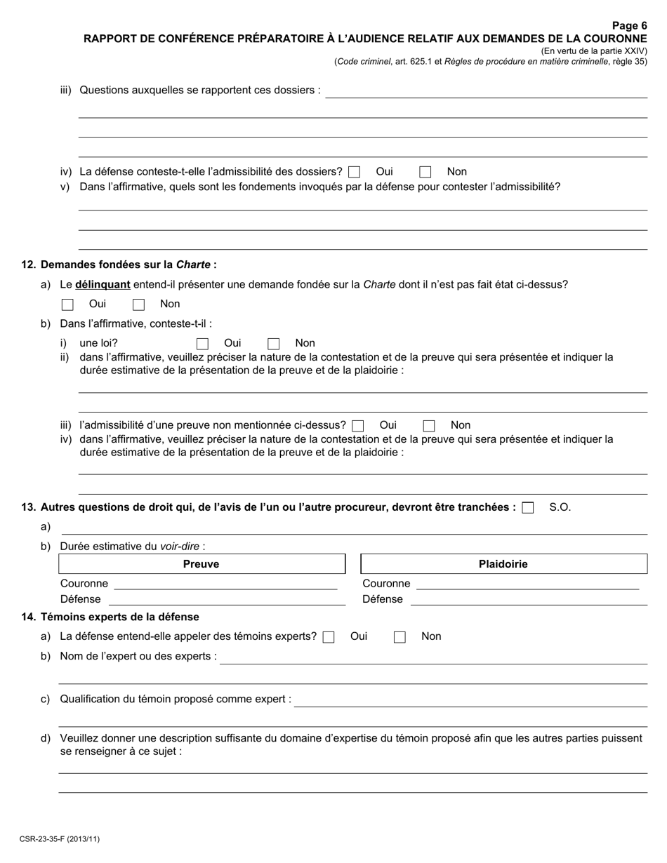 Forme 23 Rapport De Conference Preparatoire a Laudience Relatif Aux Demandes De La Couronne - Ontario, Canada (French), Page 6