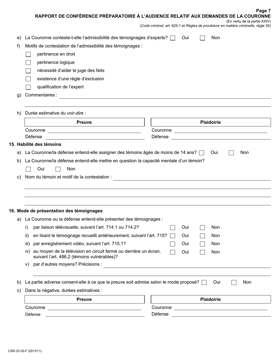 Forme 23 Rapport De Conference Preparatoire a Laudience Relatif Aux Demandes De La Couronne - Ontario, Canada (French), Page 7