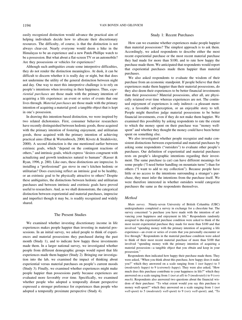 To Do or to Have? That Is the Question - Leaf Van Boven, Thomas Gilovich, Page 2