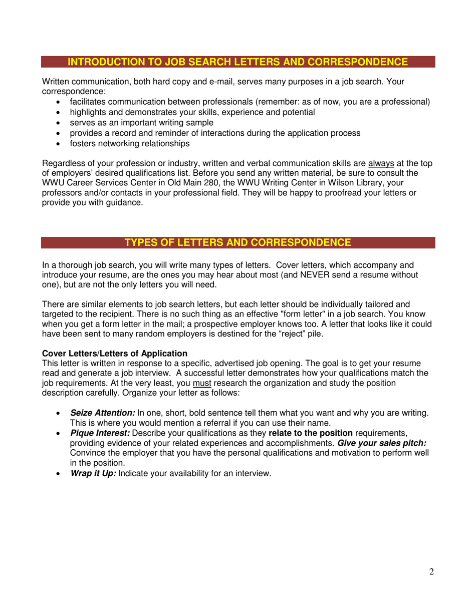 Guide to Cover Letters and Other Correspondence - Wwu Career Services Center, Page 3