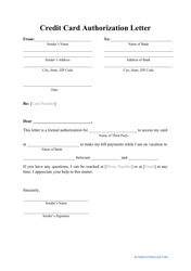 Document preview: Credit Card Authorization Letter Template
