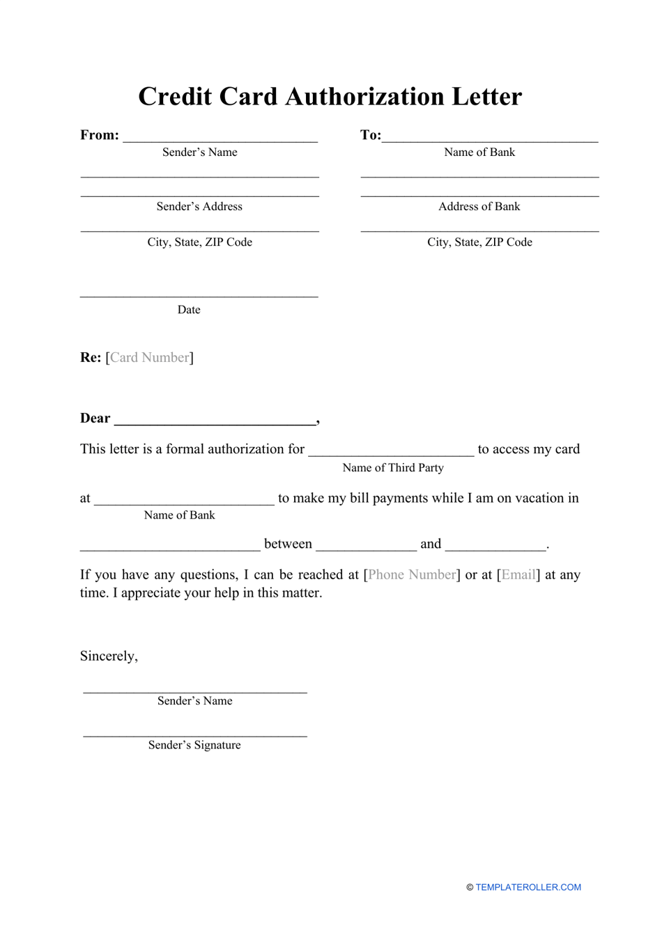 Credit Card Authorization Letter Template Download Printable PDF Throughout Authorization To Charge Credit Card Template