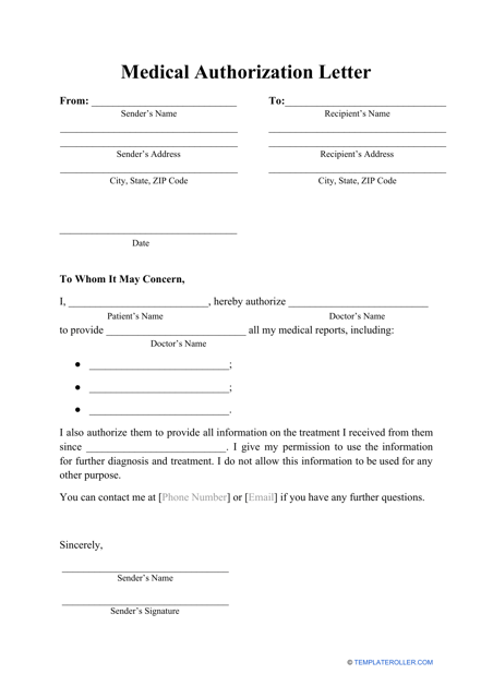 Medical Authorization Letter Template - Preview