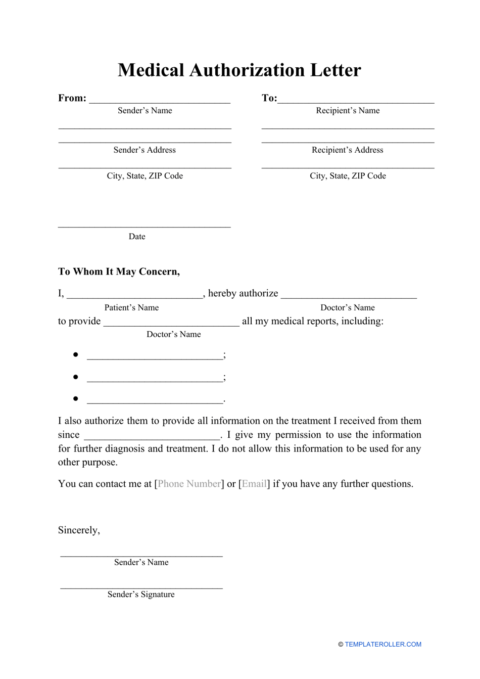 Medical Authorization Letter Template Download Printable Pdf Templateroller 8409