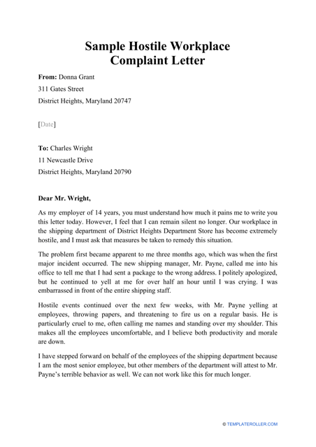 Workplace Harassment Letter Template Workplace Harassment 53 OFF