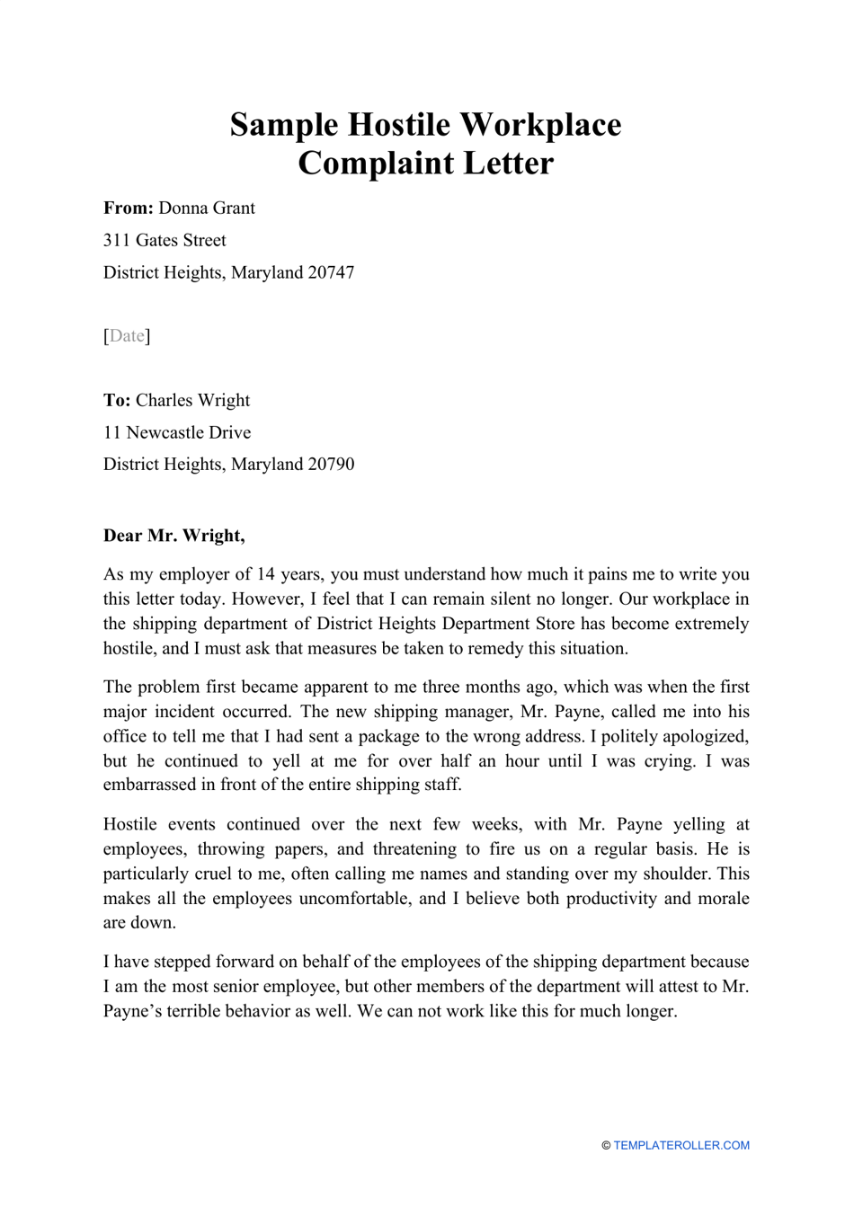 Spectacular Tips About Sample Workplace Bullying Complaint Letter 
