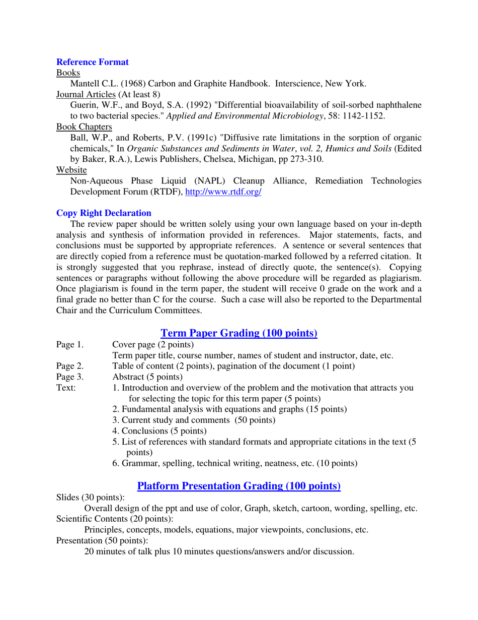 Term Paper Requirements: Environmental Process Dynamics, Page 2