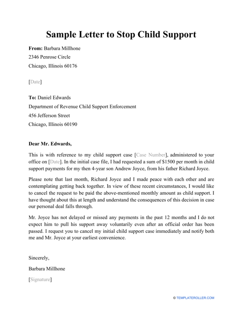 Sample Letter to Stop Child Support